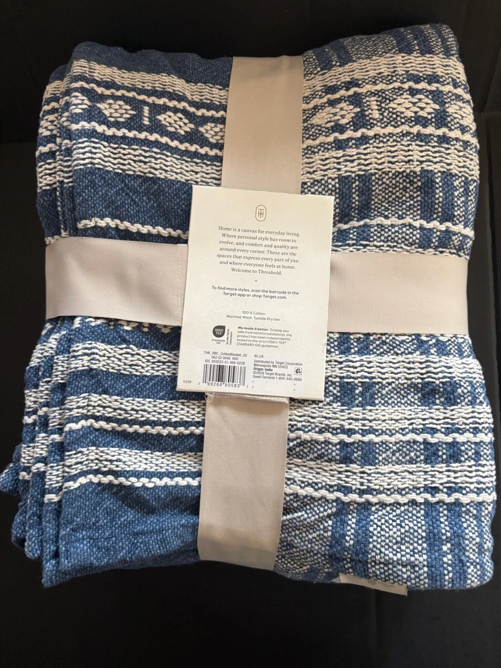 Threshold Blue Striped & Solid Cotton Blanket